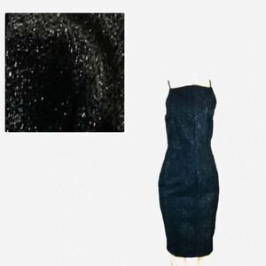 H&M Black Sleeveless Midi Sheath Sparkle Shaggy Dress